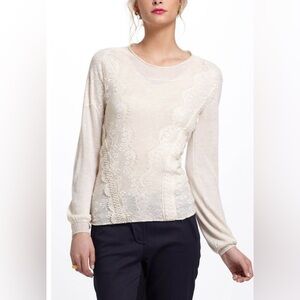 Anthropologie Angel Of The North Lace Detail Sweater Beige Size Small